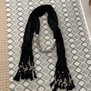 Black Scarf with “necklace” effect and fringe beads.